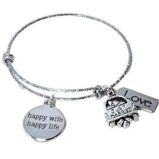 Happy Wife Happy Life, New Bride charm bangle