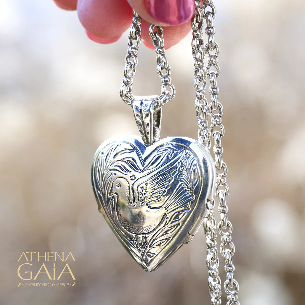 Heart Shaped Dove Locket