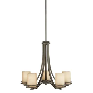 Hendrik 25" 5-Light Chandelier 1-Tier with Satin etched umber Glass, Olde bronze Finish