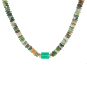 Hexagon Chrysoprase Bolt Bead with White Diamonds Choker