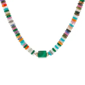 Hexagon Malachite Bolt Bead with White Diamonds Choker