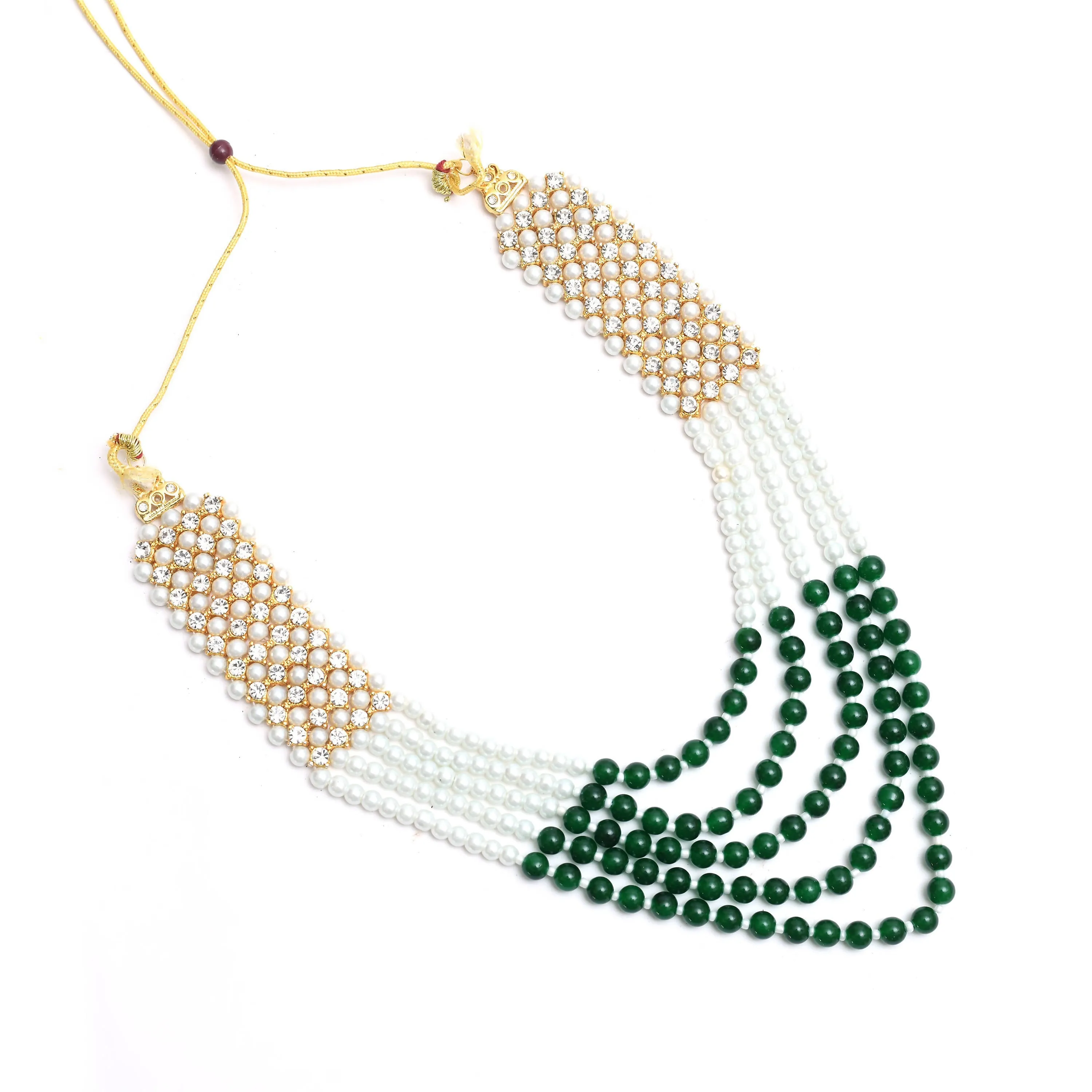 Kamal Johar Gold-Plated Rani Haar with Green and Off white Pearls Jewellery Set Jkms_031