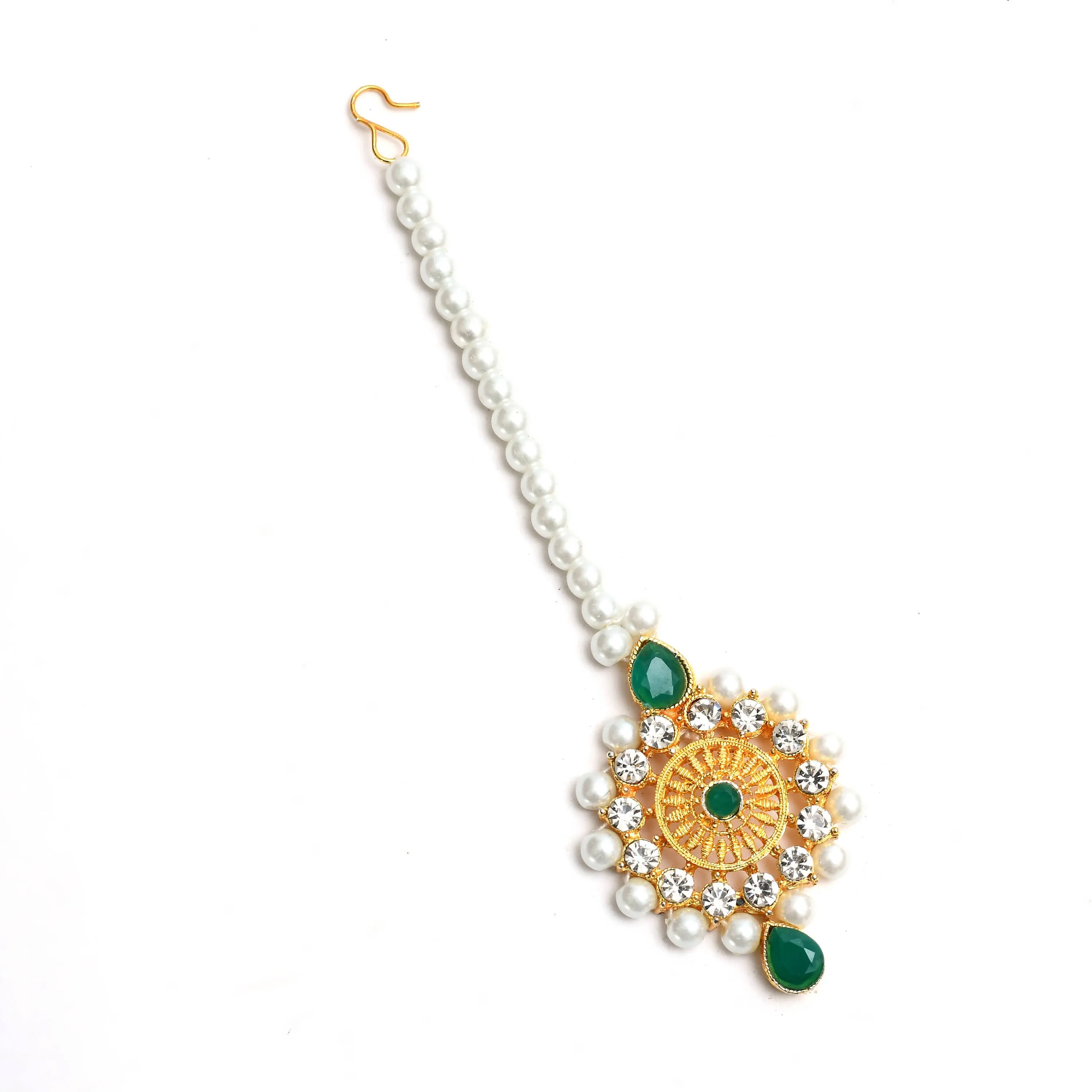 Kamal Johar Gold-Plated Rani Haar with Green and Off white Pearls Jewellery Set Jkms_031
