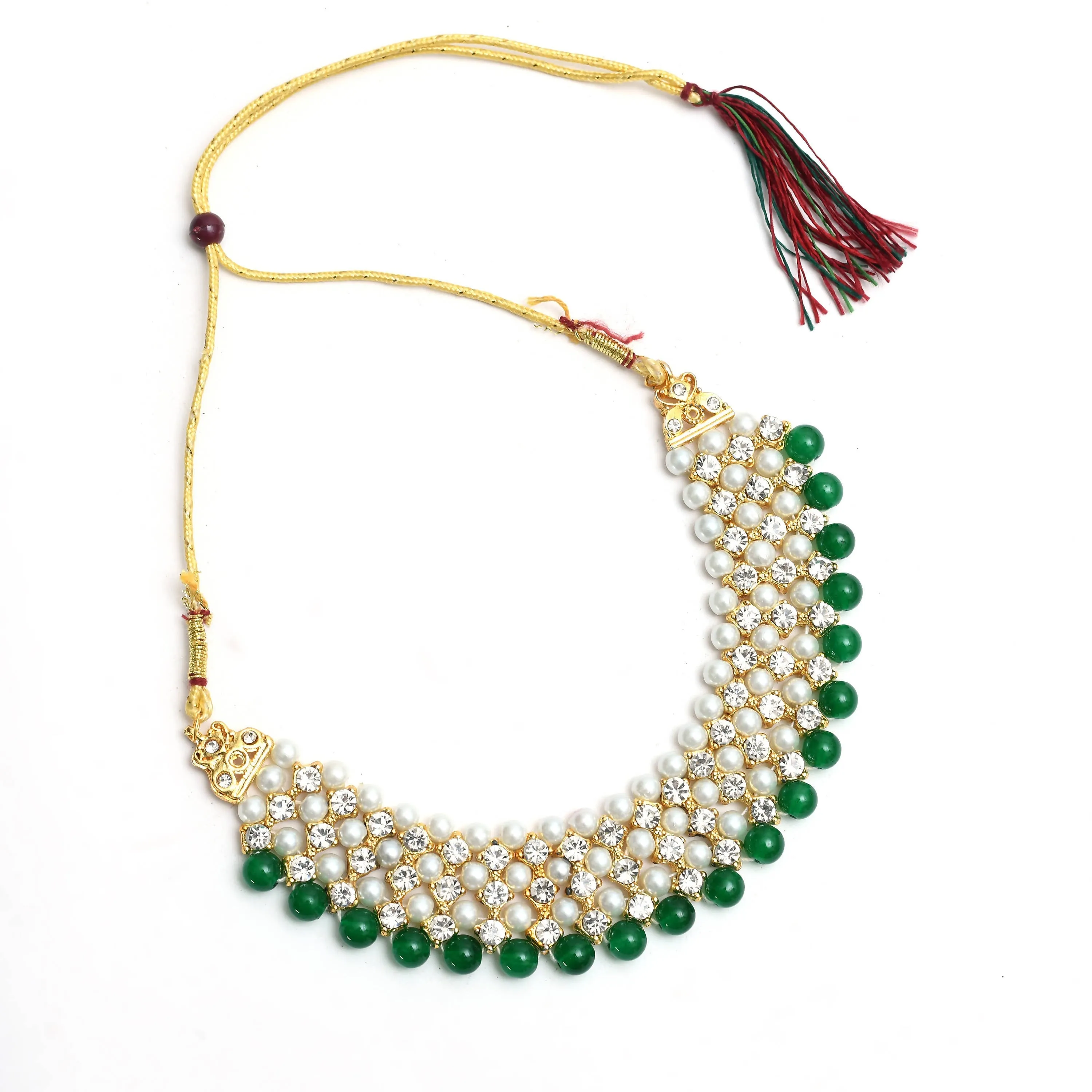Kamal Johar Gold-Plated Rani Haar with Green and Off white Pearls Jewellery Set Jkms_031