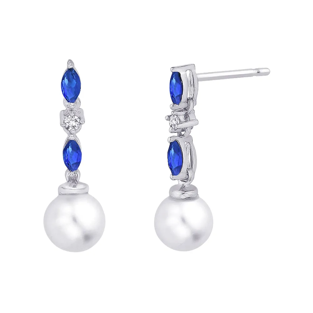 KATARINA Diamond Jewelry Set with Fresh Water Pearl and Sapphire (0.08 cttw)