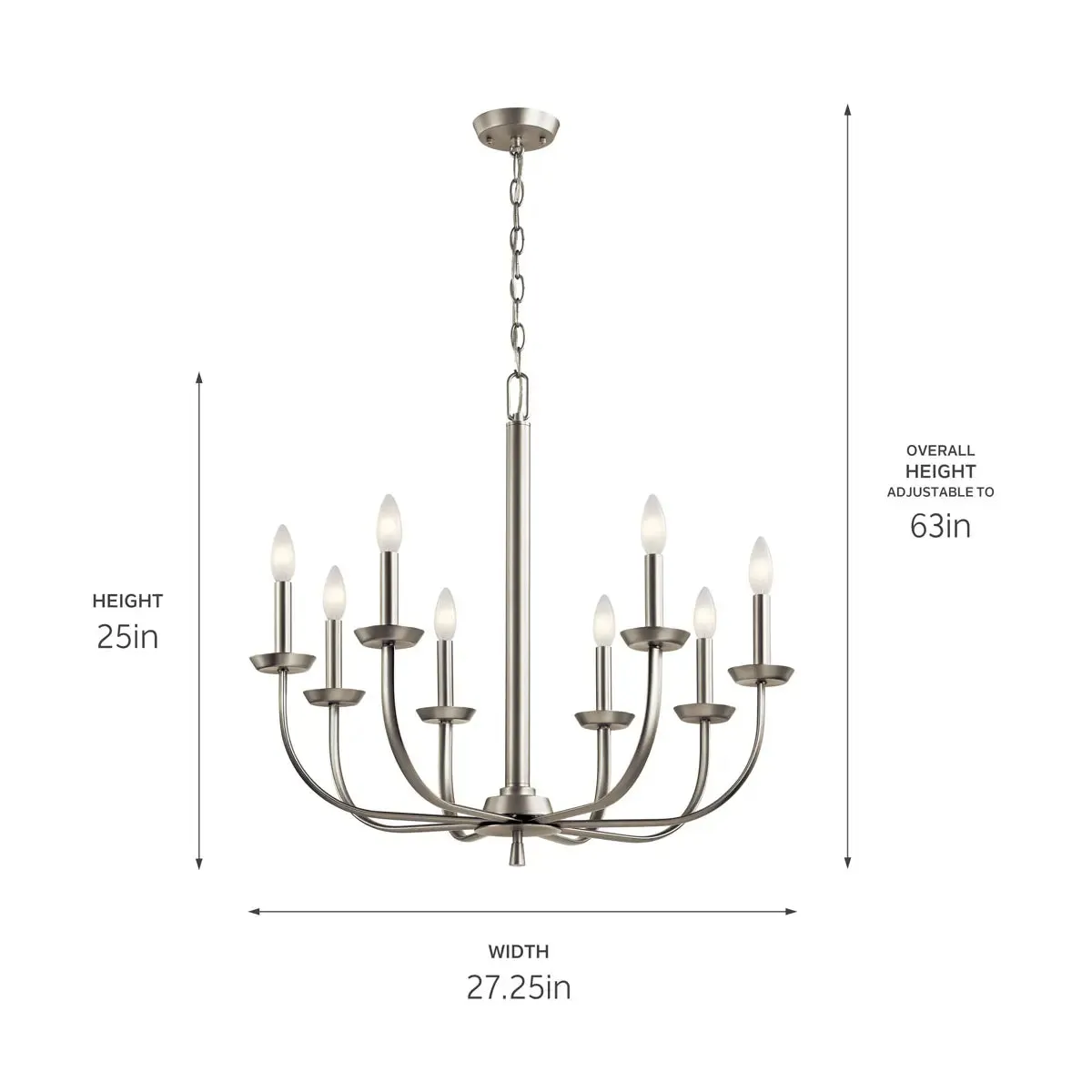 Kennewick 28" 8-Light Chandelier, Brushed Nickel Finish