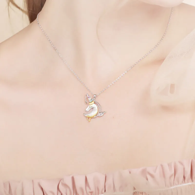 Ladies Sterling Silver Unicorn Moonstone Topaz Pendant Necklace June Birthstone Jewelry for Women