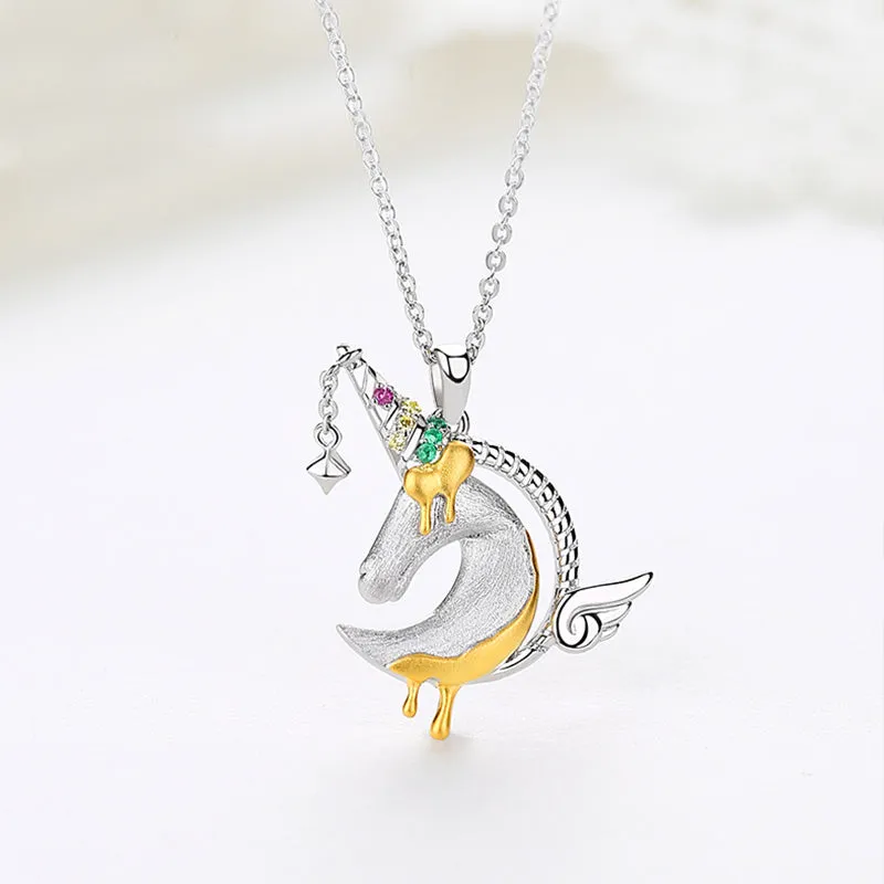 Ladies Sterling Silver Unicorn Moonstone Topaz Pendant Necklace June Birthstone Jewelry for Women