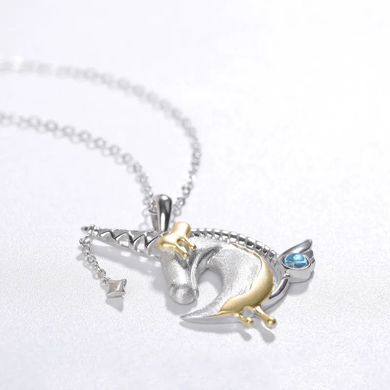 Ladies Sterling Silver Unicorn Moonstone Topaz Pendant Necklace June Birthstone Jewelry for Women