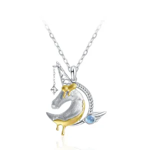 Ladies Sterling Silver Unicorn Moonstone Topaz Pendant Necklace June Birthstone Jewelry for Women