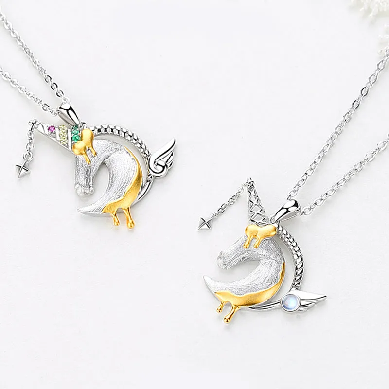 Ladies Sterling Silver Unicorn Moonstone Topaz Pendant Necklace June Birthstone Jewelry for Women
