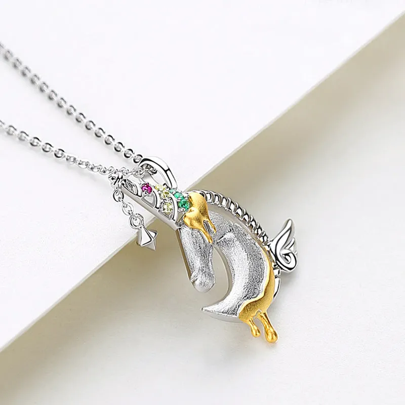 Ladies Sterling Silver Unicorn Moonstone Topaz Pendant Necklace June Birthstone Jewelry for Women