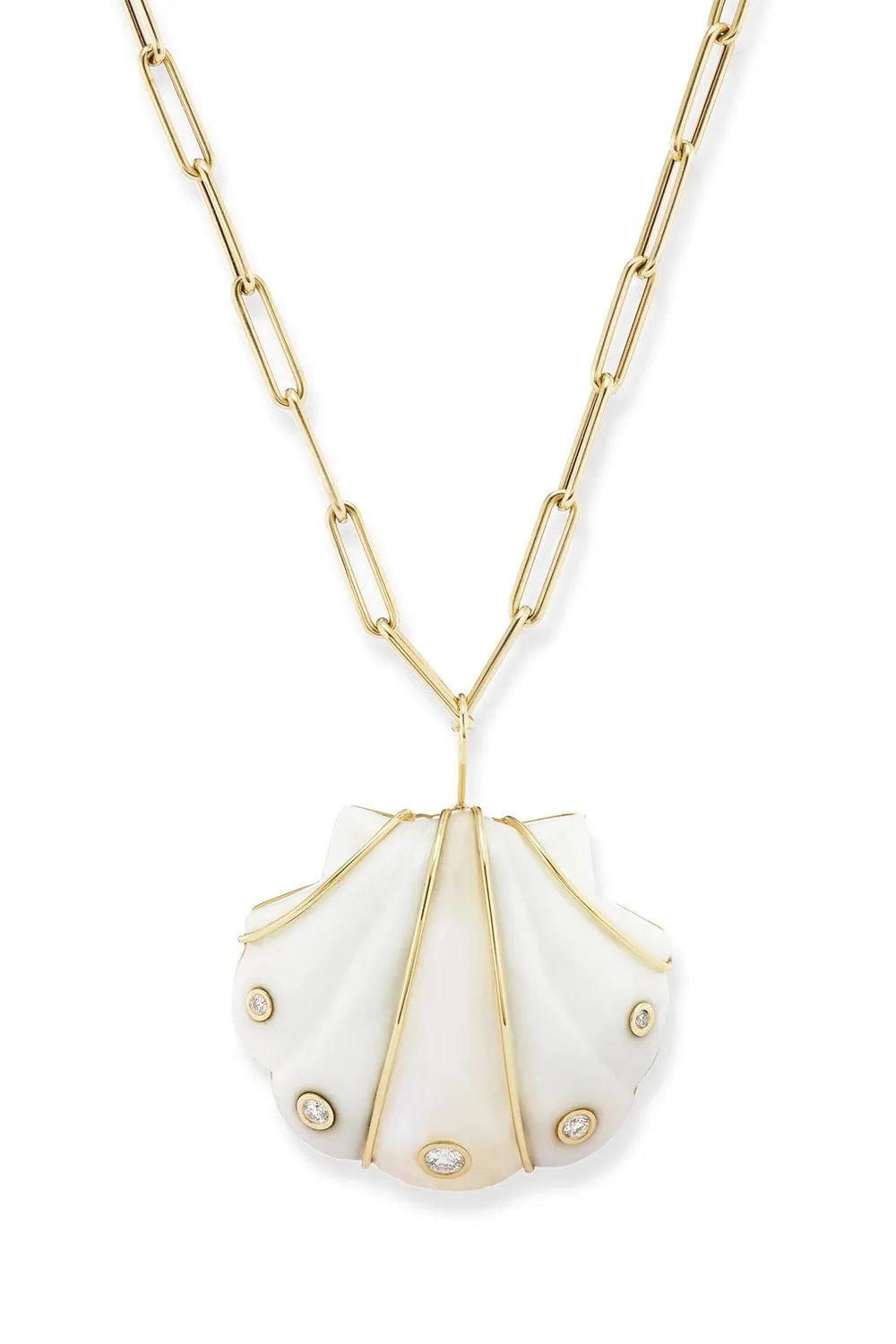 Large White Agate Moonstone Shell Necklace