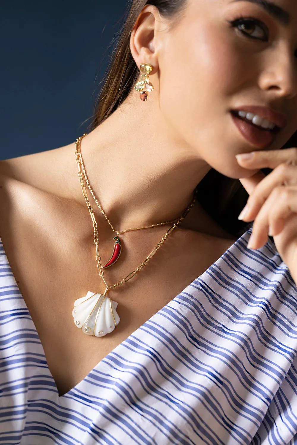 Large White Agate Moonstone Shell Necklace