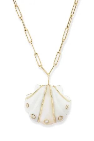 Large White Agate Moonstone Shell Necklace