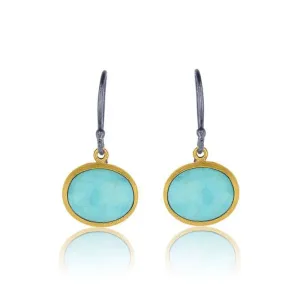 Like Behar "Pompei" Kingman Turquoise Drop Earrings in 24K Yellow Gold and Oxidized Sterling Silver