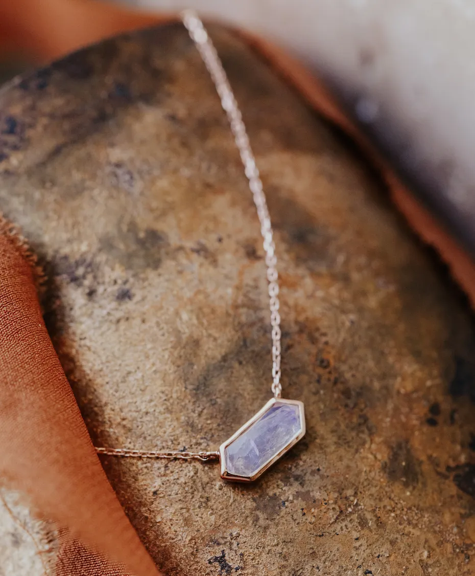 Long Hexagon Moonstone Bezel Necklace