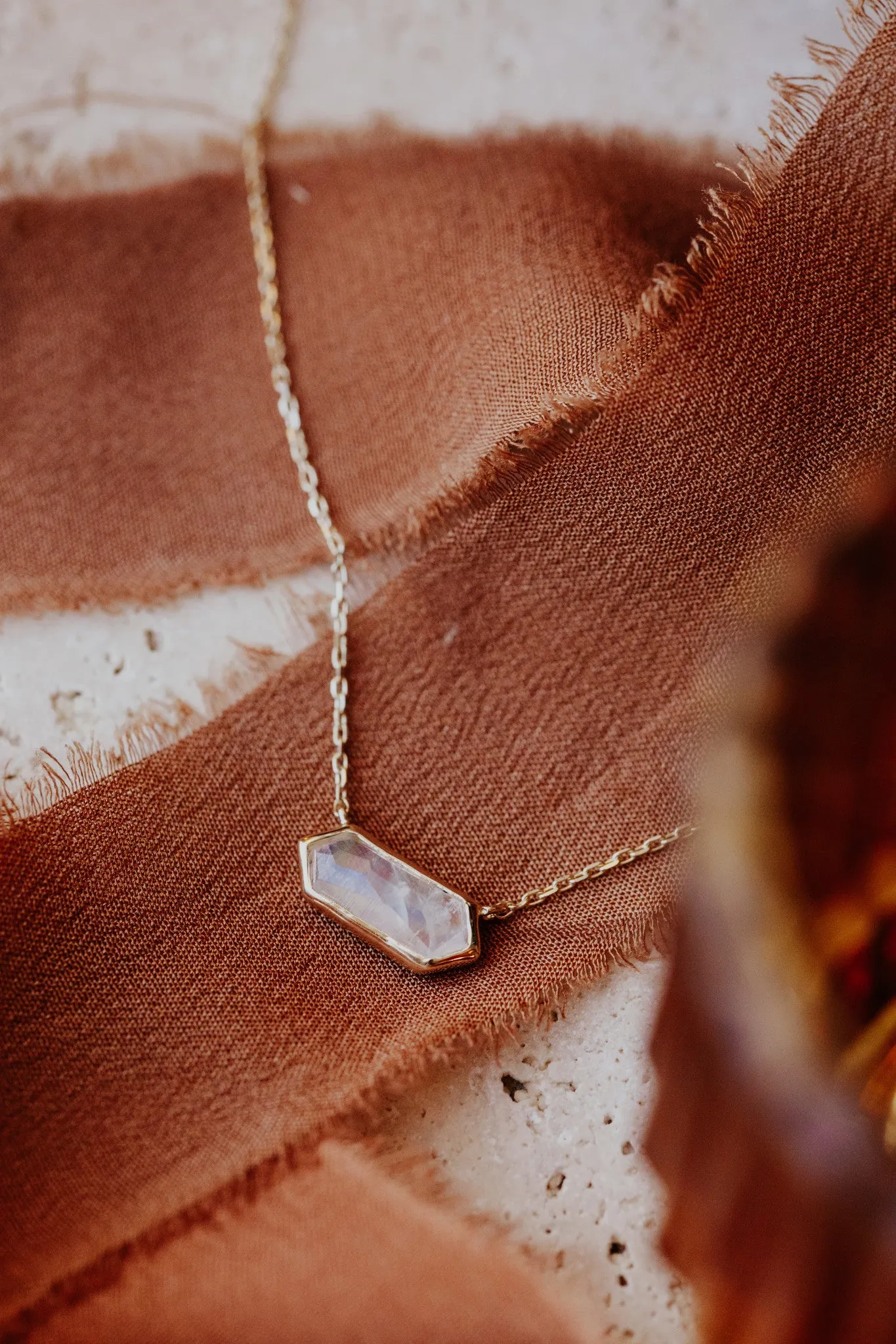 Long Hexagon Moonstone Bezel Necklace