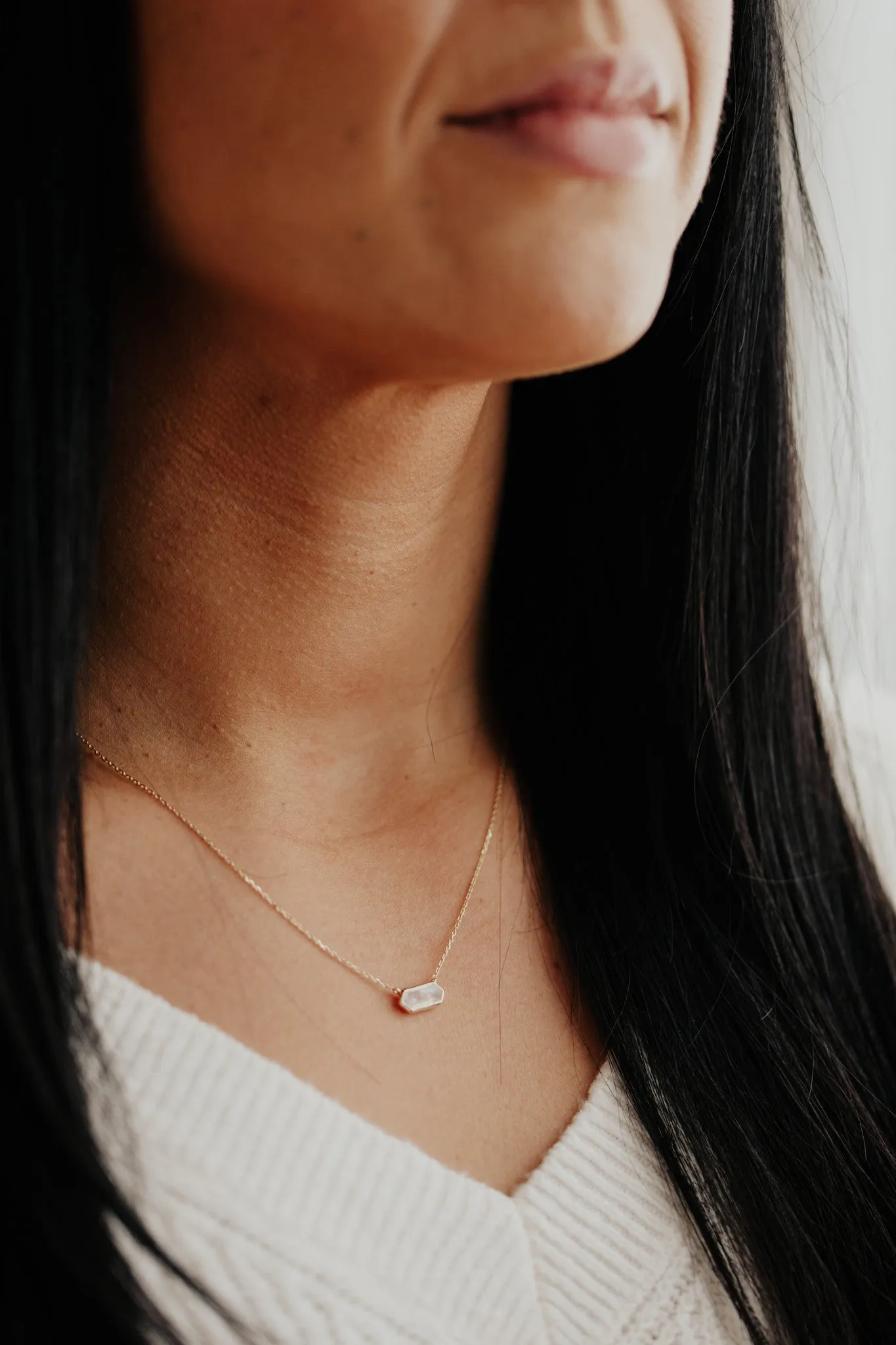 Long Hexagon Moonstone Bezel Necklace
