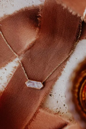 Long Hexagon Moonstone Bezel Necklace