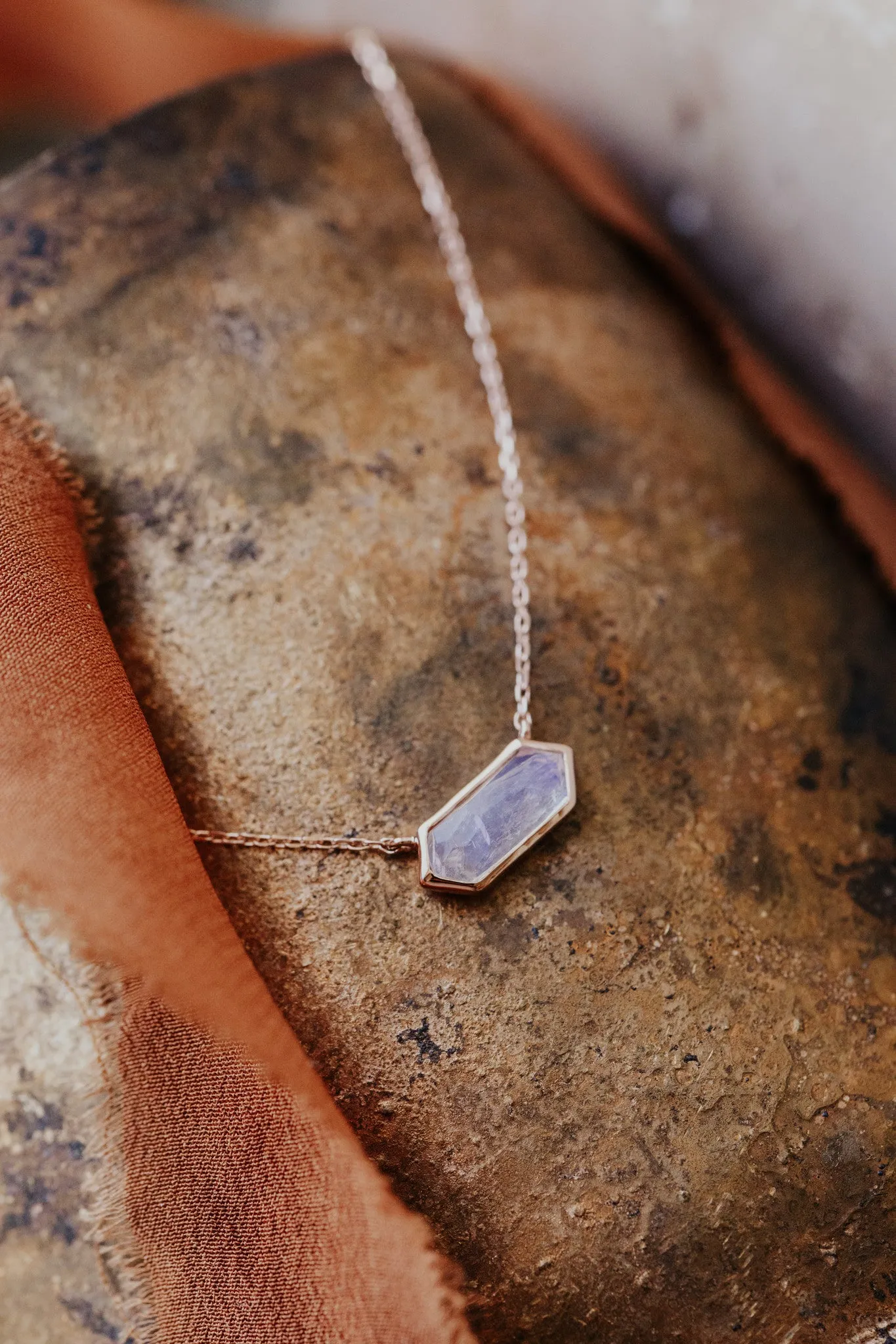 Long Hexagon Moonstone Bezel Necklace