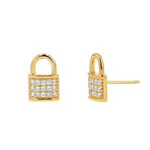 Love Padlock Diamond Pave Stud Earrings