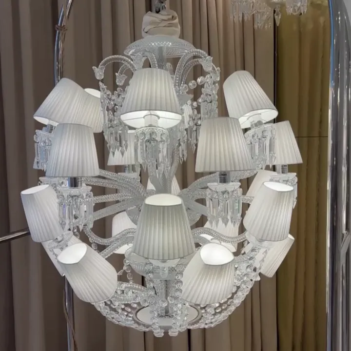 Luxury Globe Crystal Chandelier With Fabric/Crystal Glass Lampshades