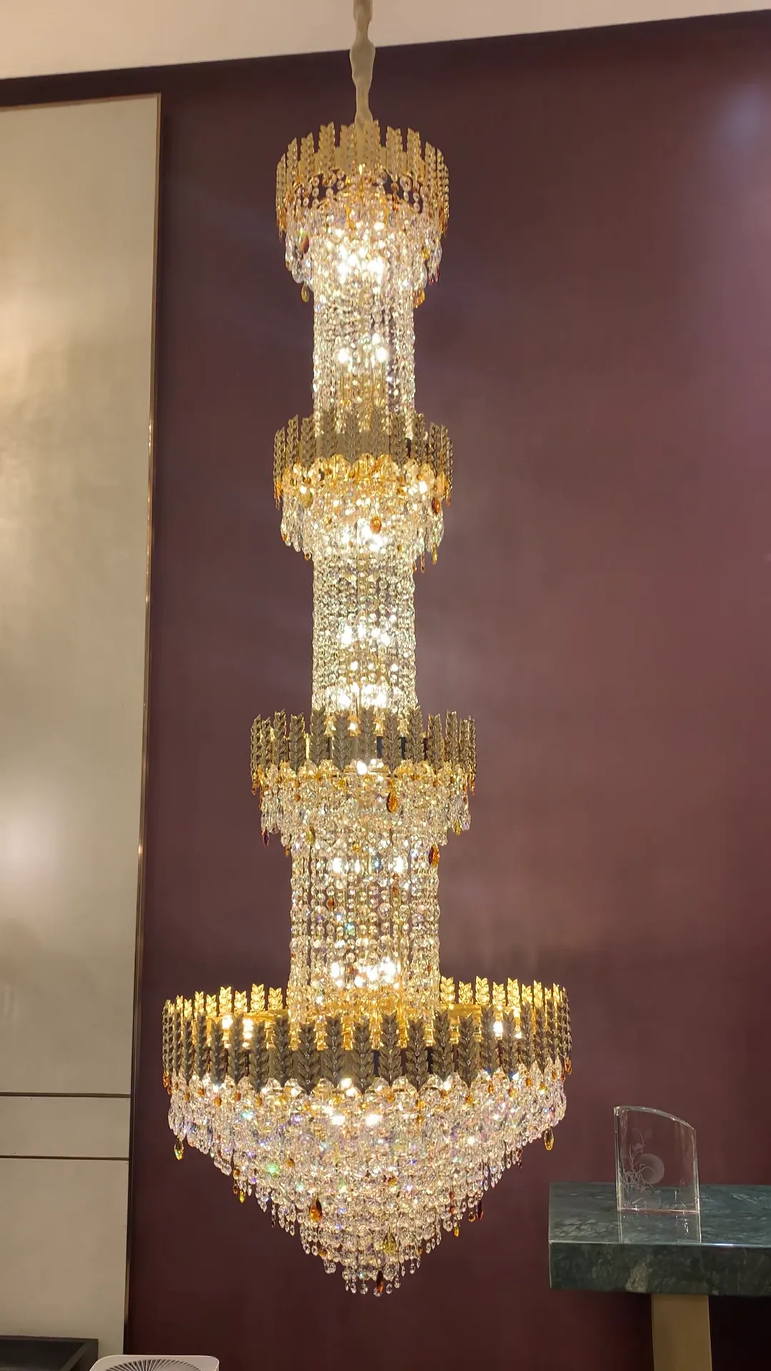 Luxury Golden Wheat Concial Funnel Crystal Chandelier for Living Room/Staircase/Foyer