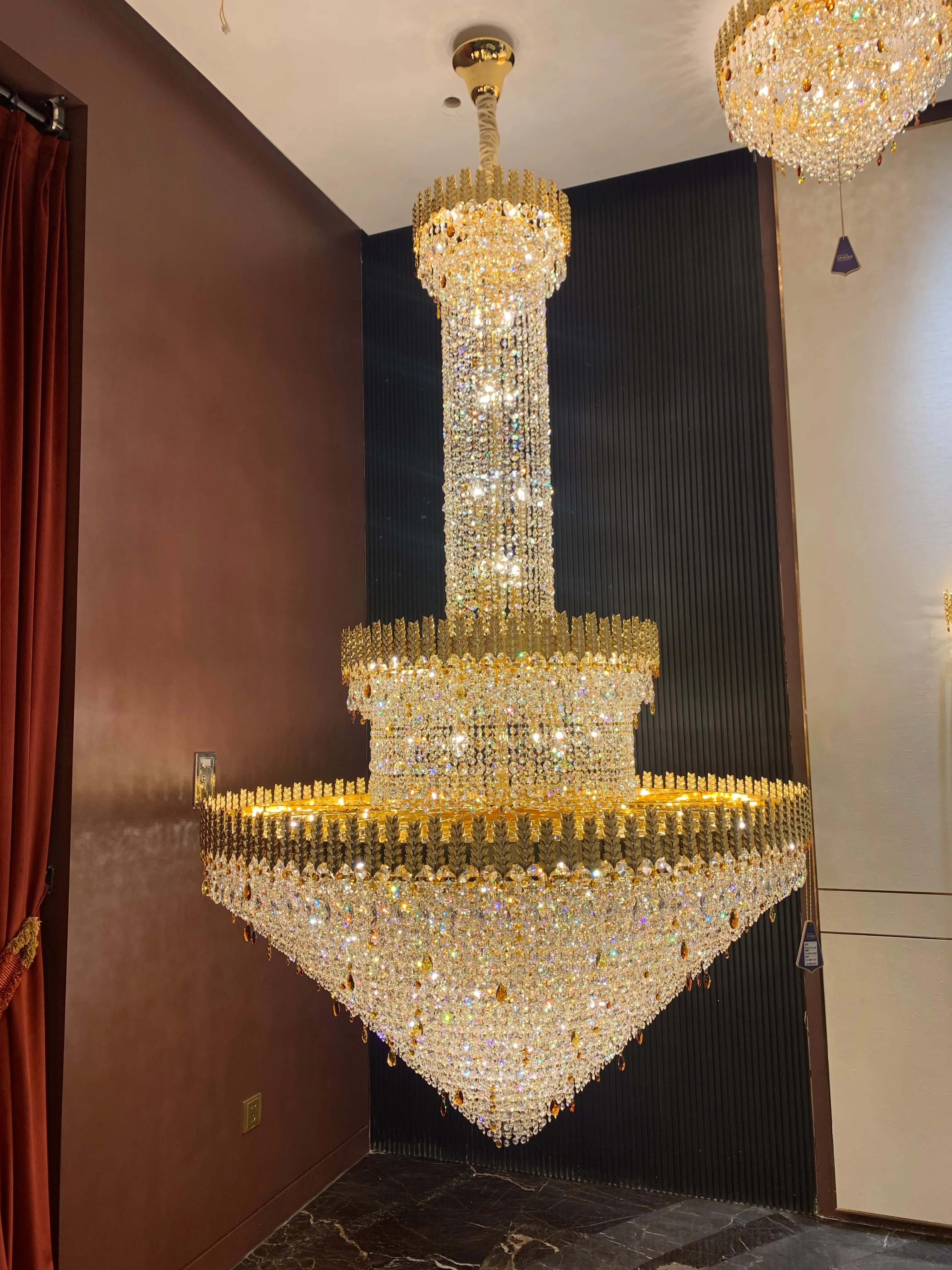 Luxury Golden Wheat Concial Funnel Crystal Chandelier for Living Room/Staircase/Foyer