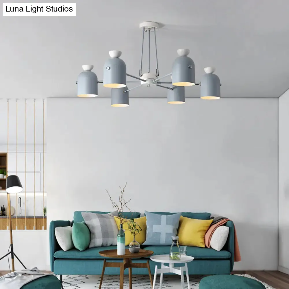 Macaron Loft Cup Pendant Light Chandelier in Candy Color for Living Room - 3/6 Metallic Heads