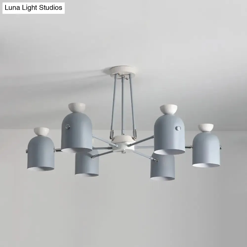 Macaron Loft Cup Pendant Light Chandelier in Candy Color for Living Room - 3/6 Metallic Heads