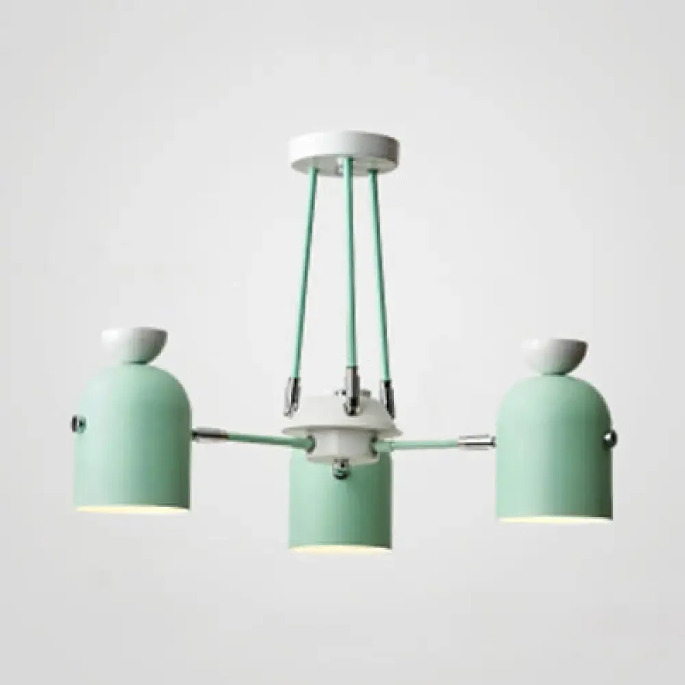 Macaron Loft Cup Pendant Light Chandelier in Candy Color for Living Room - 3/6 Metallic Heads