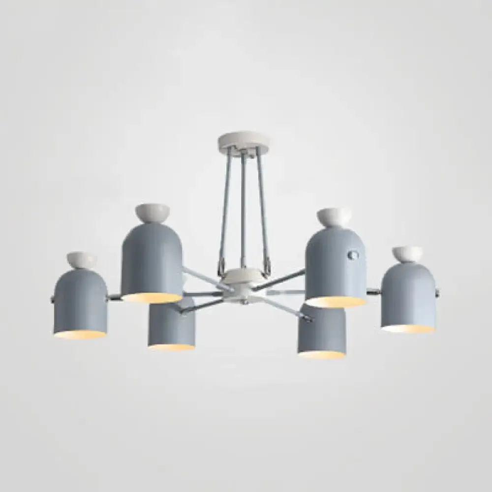 Macaron Loft Cup Pendant Light Chandelier in Candy Color for Living Room - 3/6 Metallic Heads