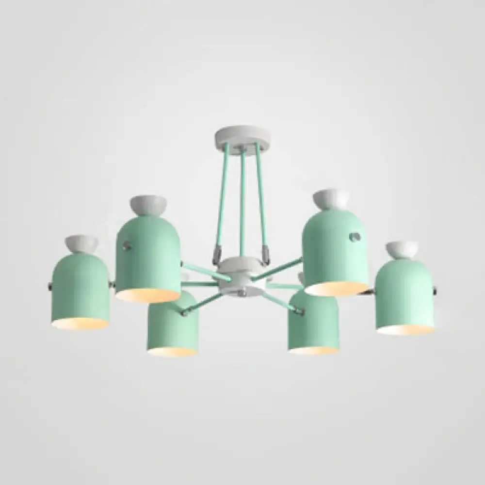 Macaron Loft Cup Pendant Light Chandelier in Candy Color for Living Room - 3/6 Metallic Heads