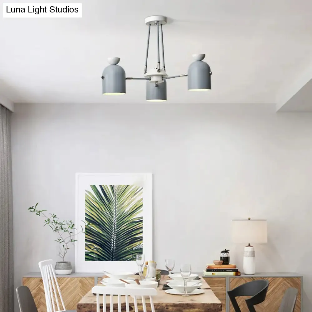 Macaron Loft Cup Pendant Light Chandelier in Candy Color for Living Room - 3/6 Metallic Heads