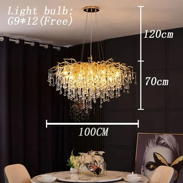 Mansion Gold Crystal Branch Chandelier: Luxury Ceiling Light for Living, Dining & Bedroom