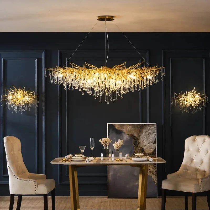Mansion Gold Crystal Branch Chandelier: Luxury Ceiling Light for Living, Dining & Bedroom