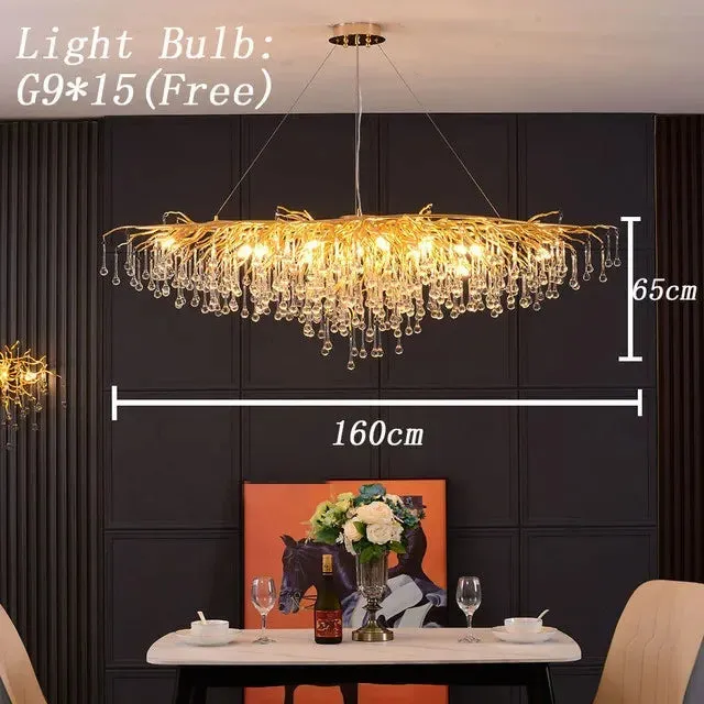 Mansion Gold Crystal Branch Chandelier: Luxury Ceiling Light for Living, Dining & Bedroom