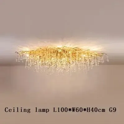Mansion Gold Crystal Branch Chandelier: Luxury Ceiling Light for Living, Dining & Bedroom