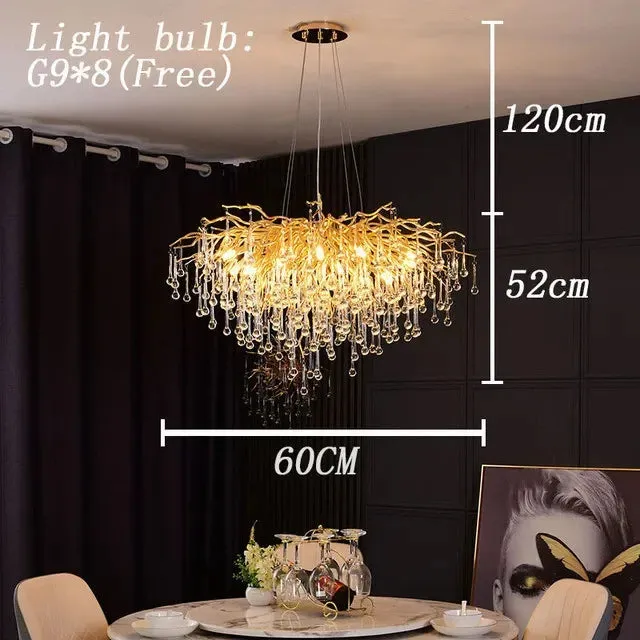Mansion Gold Crystal Branch Chandelier: Luxury Ceiling Light for Living, Dining & Bedroom