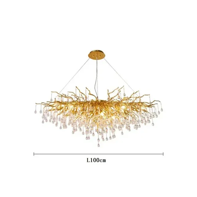 Mansion Gold Crystal Branch Chandelier: Luxury Ceiling Light for Living, Dining & Bedroom