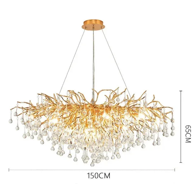 Mansion Gold Crystal Branch Chandelier: Luxury Ceiling Light for Living, Dining & Bedroom