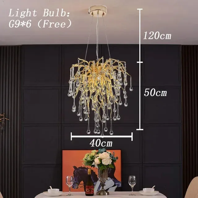 Mansion Gold Crystal Branch Chandelier: Luxury Ceiling Light for Living, Dining & Bedroom
