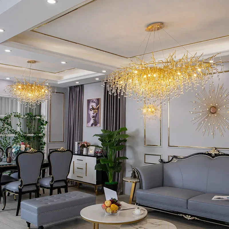 Mansion Gold Crystal Branch Chandelier: Luxury Ceiling Light for Living, Dining & Bedroom