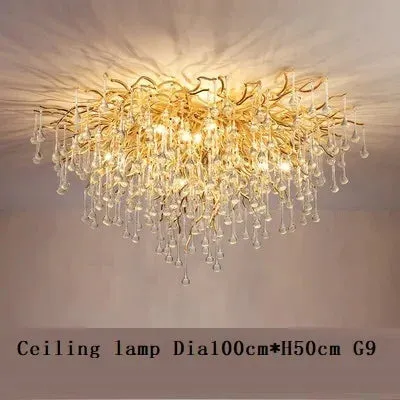 Mansion Gold Crystal Branch Chandelier: Luxury Ceiling Light for Living, Dining & Bedroom
