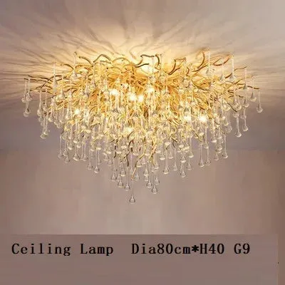 Mansion Gold Crystal Branch Chandelier: Luxury Ceiling Light for Living, Dining & Bedroom