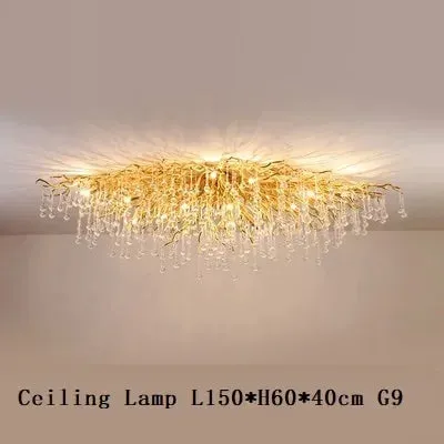 Mansion Gold Crystal Branch Chandelier: Luxury Ceiling Light for Living, Dining & Bedroom