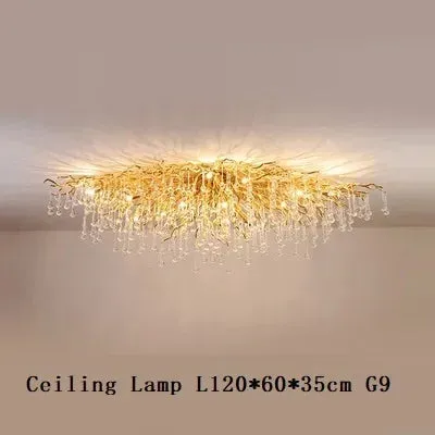 Mansion Gold Crystal Branch Chandelier: Luxury Ceiling Light for Living, Dining & Bedroom