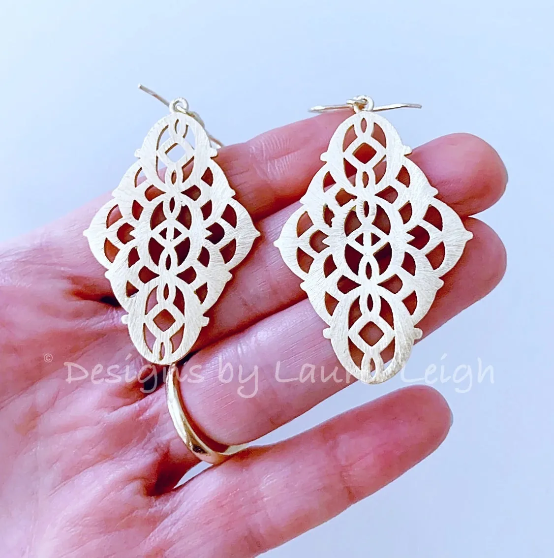 Marquis Filigree Earrings - Gold