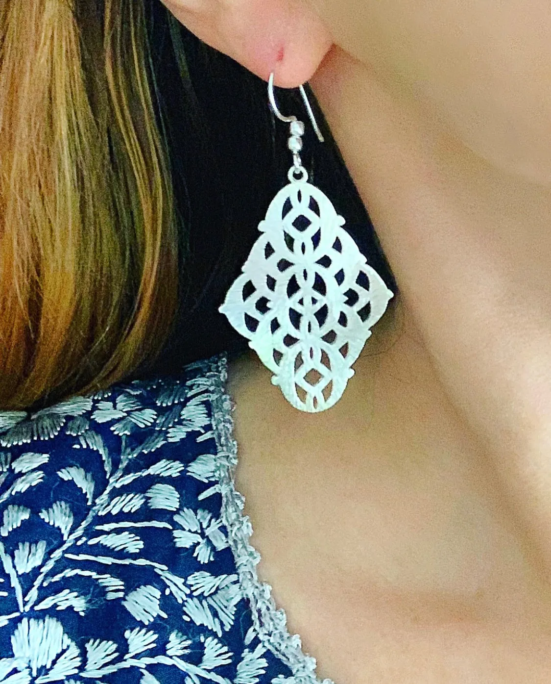 Marquis Filigree Earrings - Silver